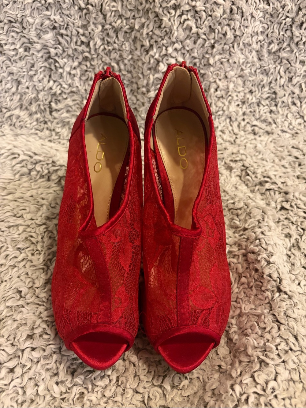 ALDO Red Lace Peep Toe Booties